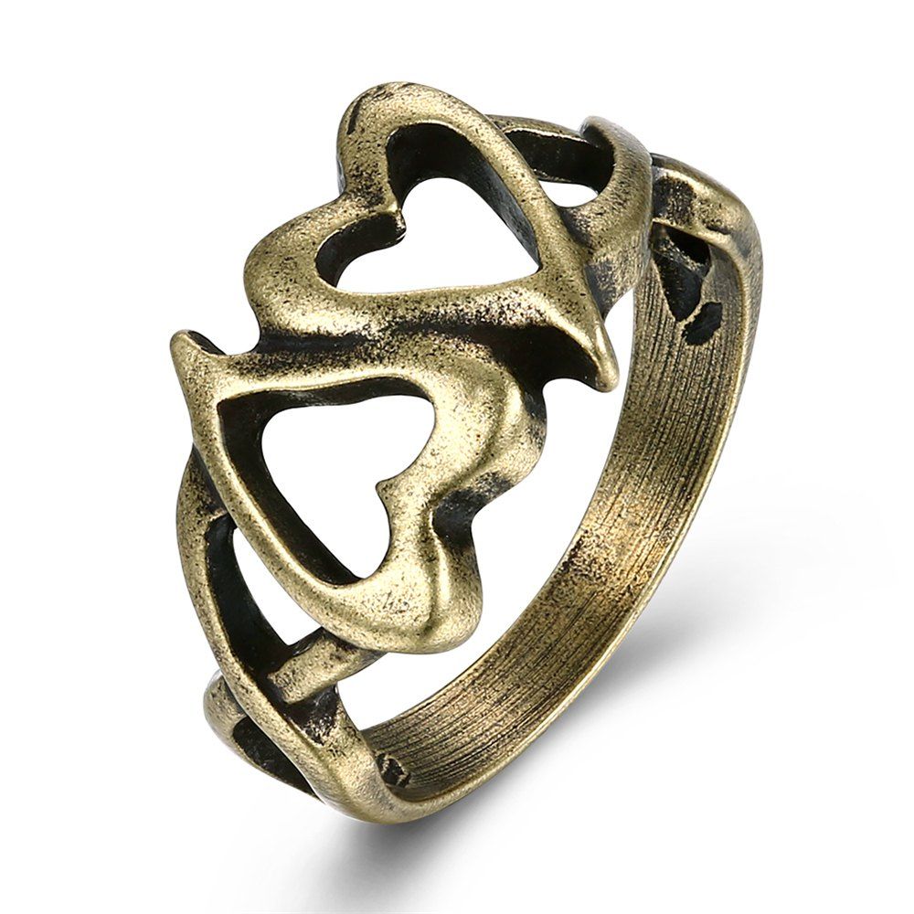 

Vintage Hollow Out Double Heart Ring Charm Jewelry, Bronze