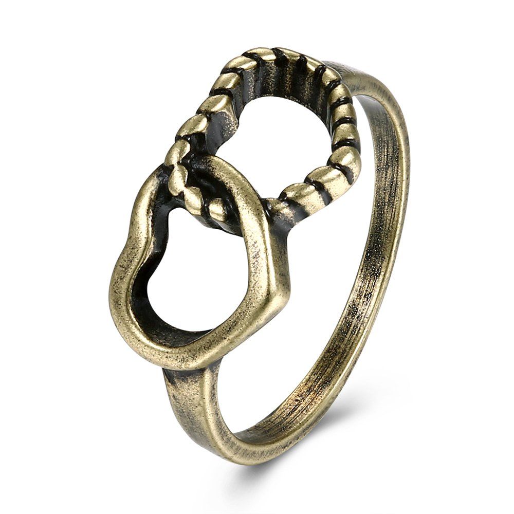 

Creative Vintage Hollow Out Double Heart Ring Charm Jewelry, Bronze
