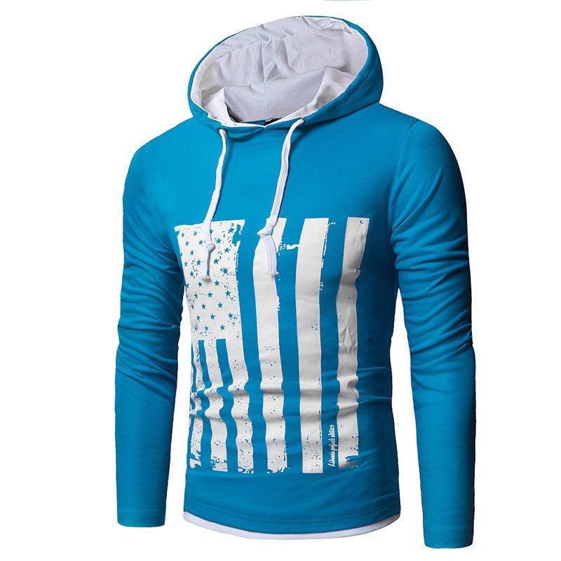 

Men's New National Flag Fashion Print Hoodie, Blue lagoon