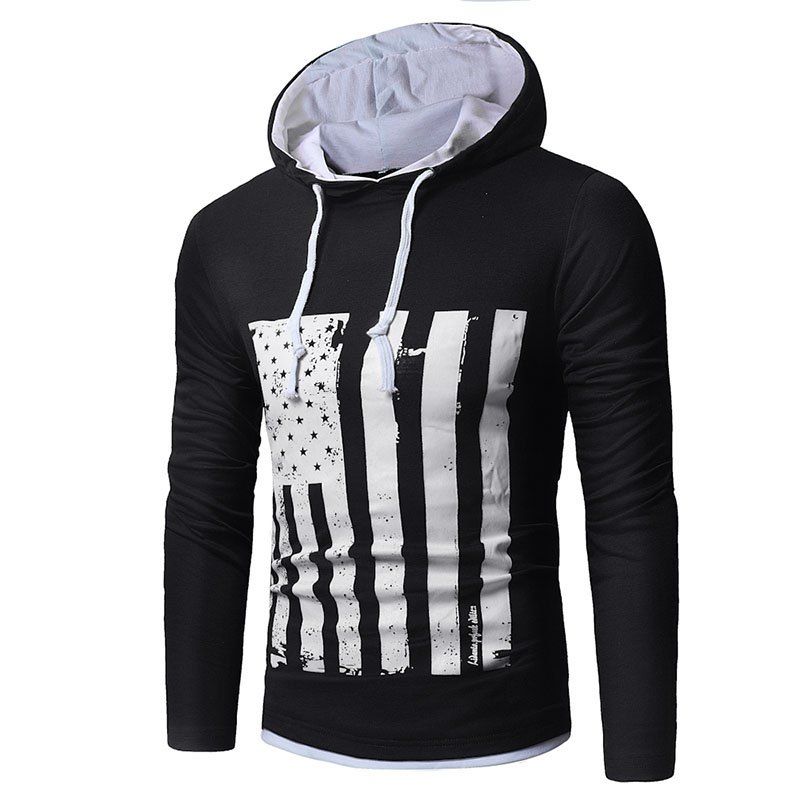 

Men's New National Flag Fashion Print Hoodie, Black