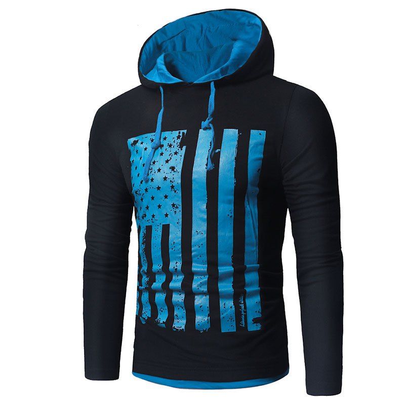 

Men's New National Flag Fashion Print Hoodie, Natural black