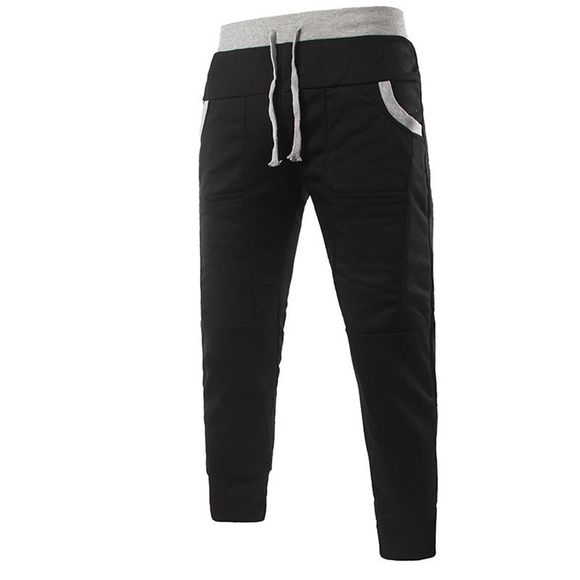 Pantalon simple à la mode des hommes de poche de conception des pantalons occasionnels - Noir 2XL
