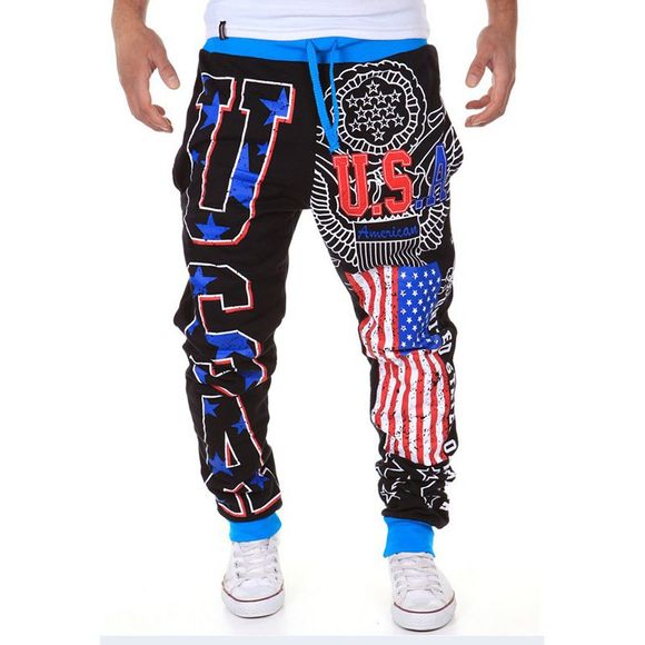 La mode des hommes American Flag Print USA Lettre Design Pantalons décontractés - Noir 2XL