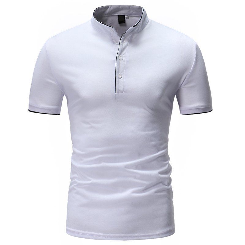 

Clip Strip Slim Pure Color Casual Short Sleeve Stand Collar T-Shirt, White