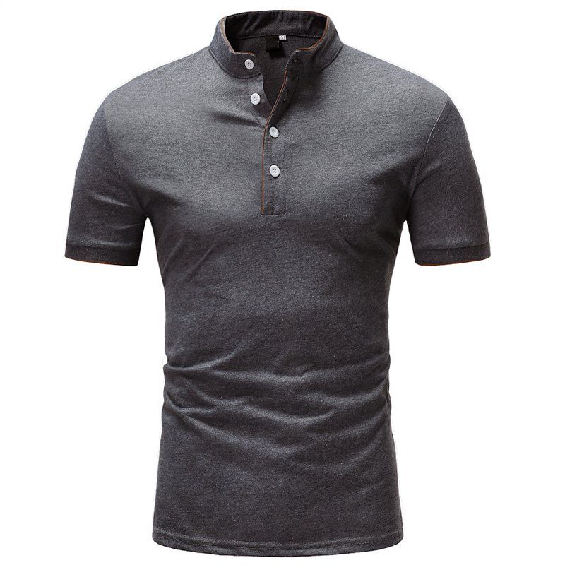 

Clip Strip Slim Pure Color Casual Short Sleeve Stand Collar T-Shirt, Gray