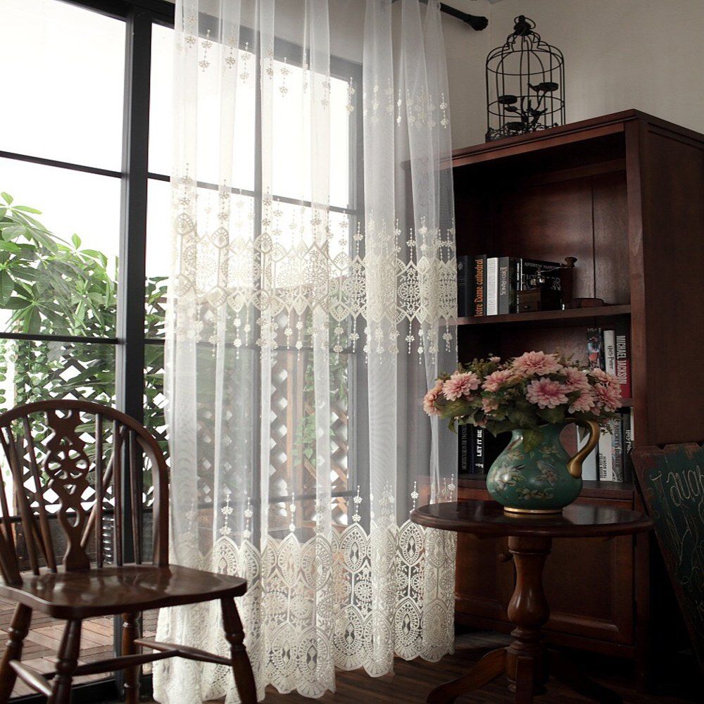 

European Style Embroidery Window Gauze Aesthetical Silk, Milk white