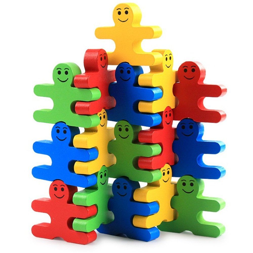 

Creative Puzzle Wood Cartoon Balance Small People Building Blocks, Multi-a