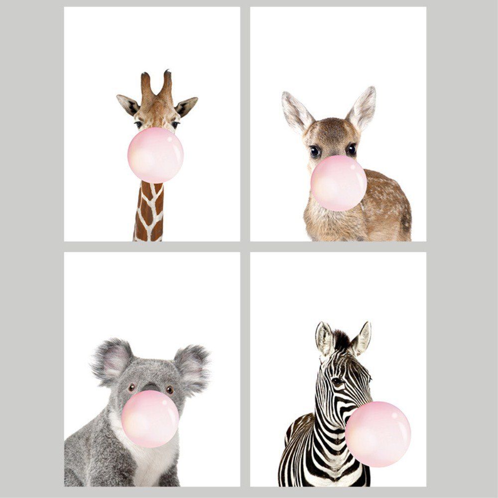 

Nordic Modern Simple Cartoon Frameless Oil Painting 4PCS, Multi-a