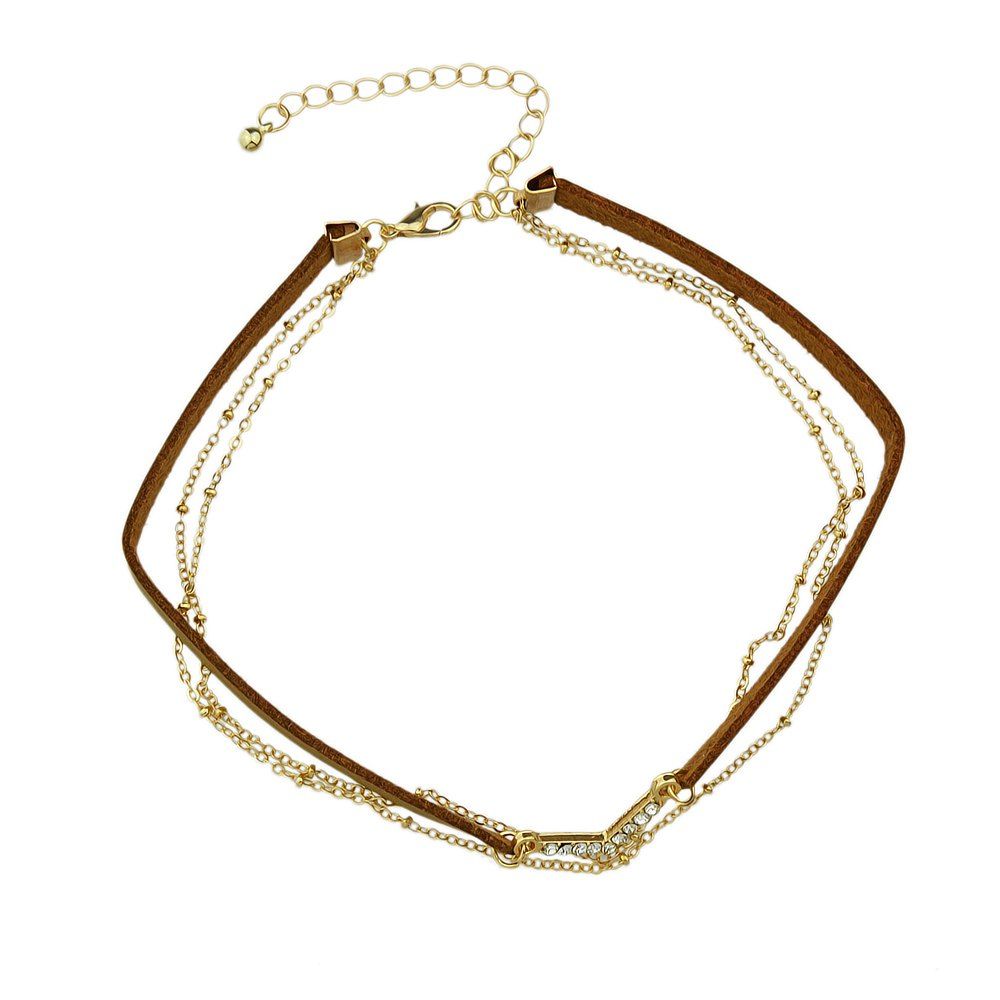 

Various Colors PU Leather Choker Necklace, Gold