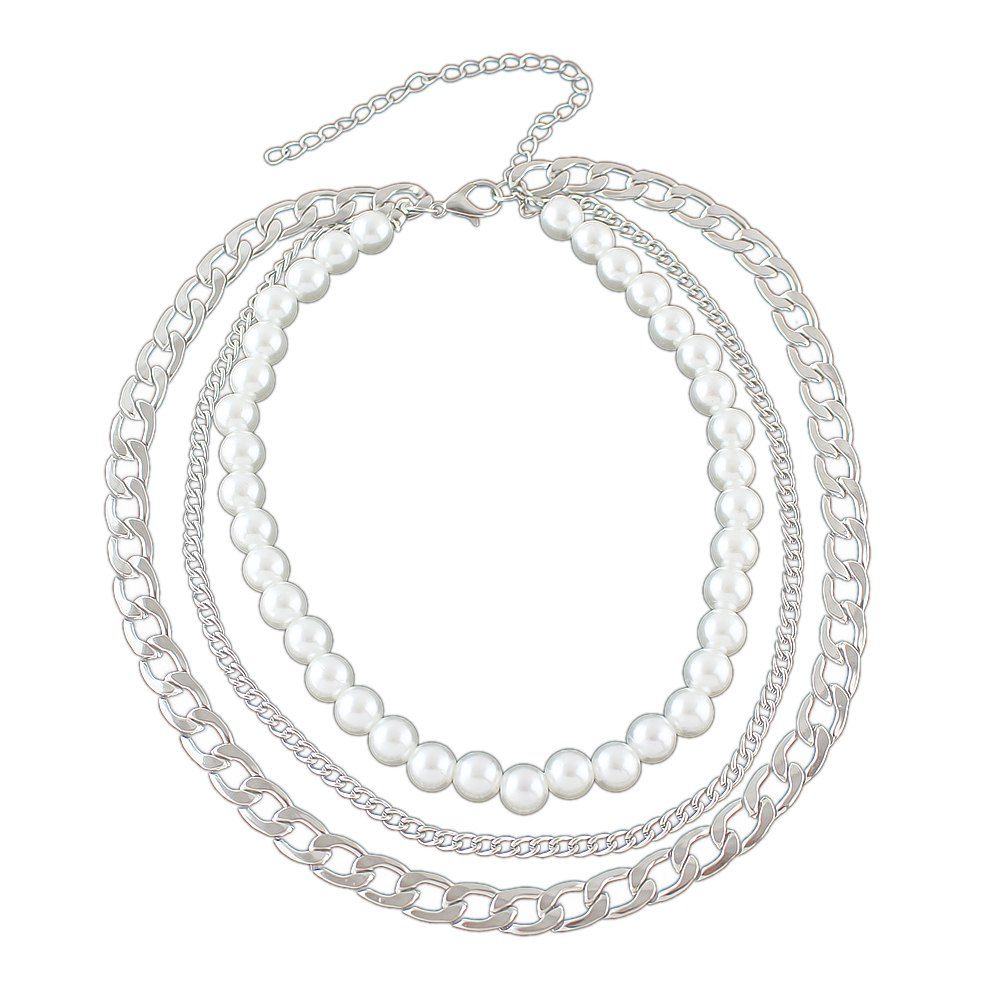 

Silver Gold-color Chain with Simulated-pearl Statement Necklace