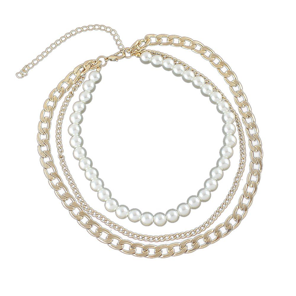 

Silver Gold-color Chain with Simulated-pearl Statement Necklace