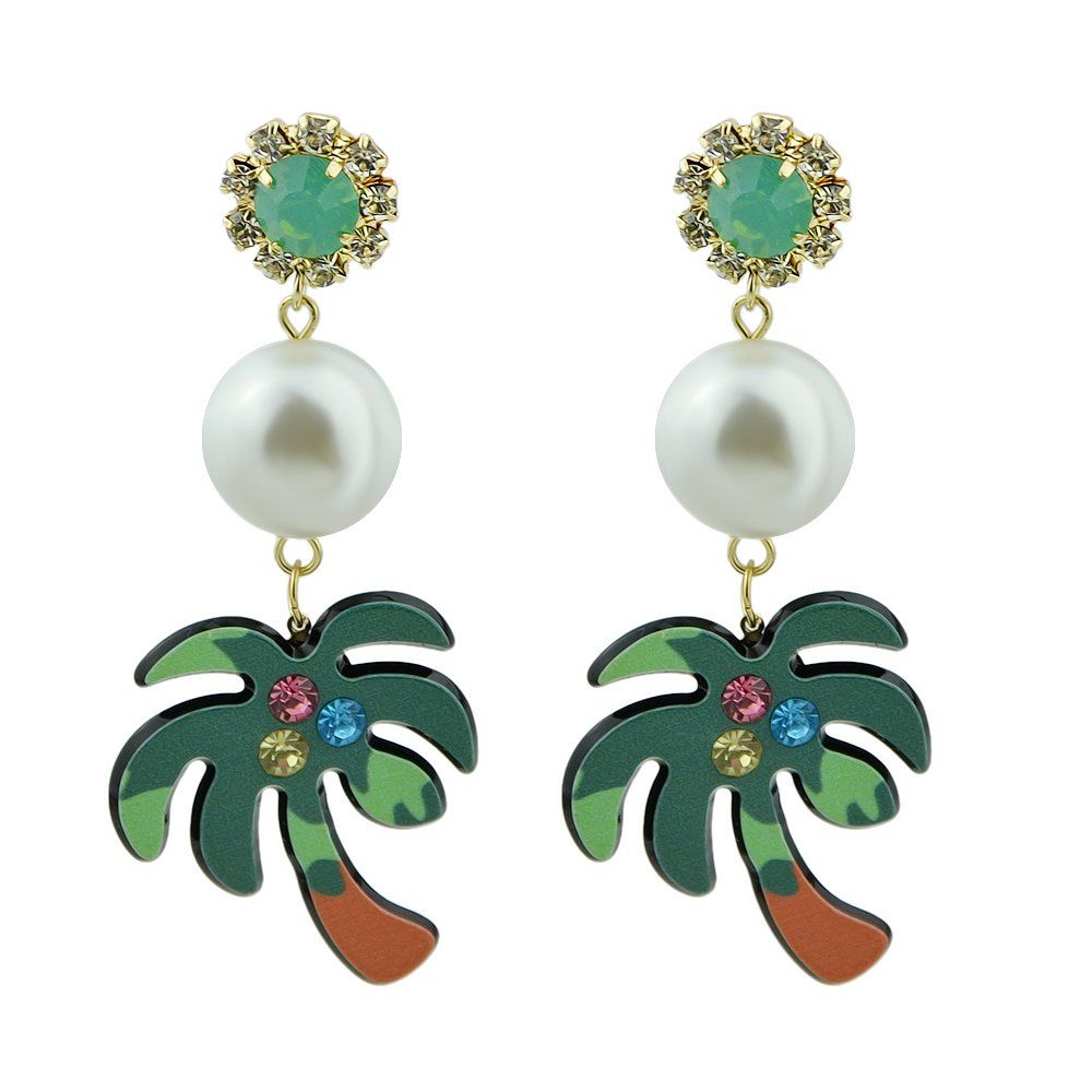 

Green Brown Color Acrylic Coconut Tree Drop Earrings, Sea green