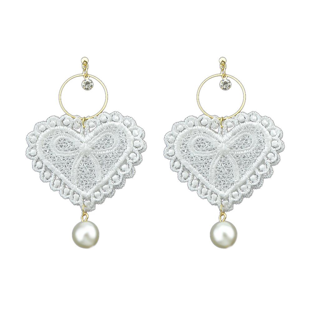 

White Hollow-out Lace Pendant Earrings