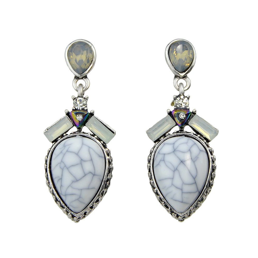 

Antique Silver Color with White Stone Water Drop Earrings