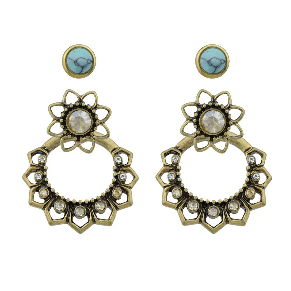 

Rhinestone and Blue Stone Flower Earrings, Gold