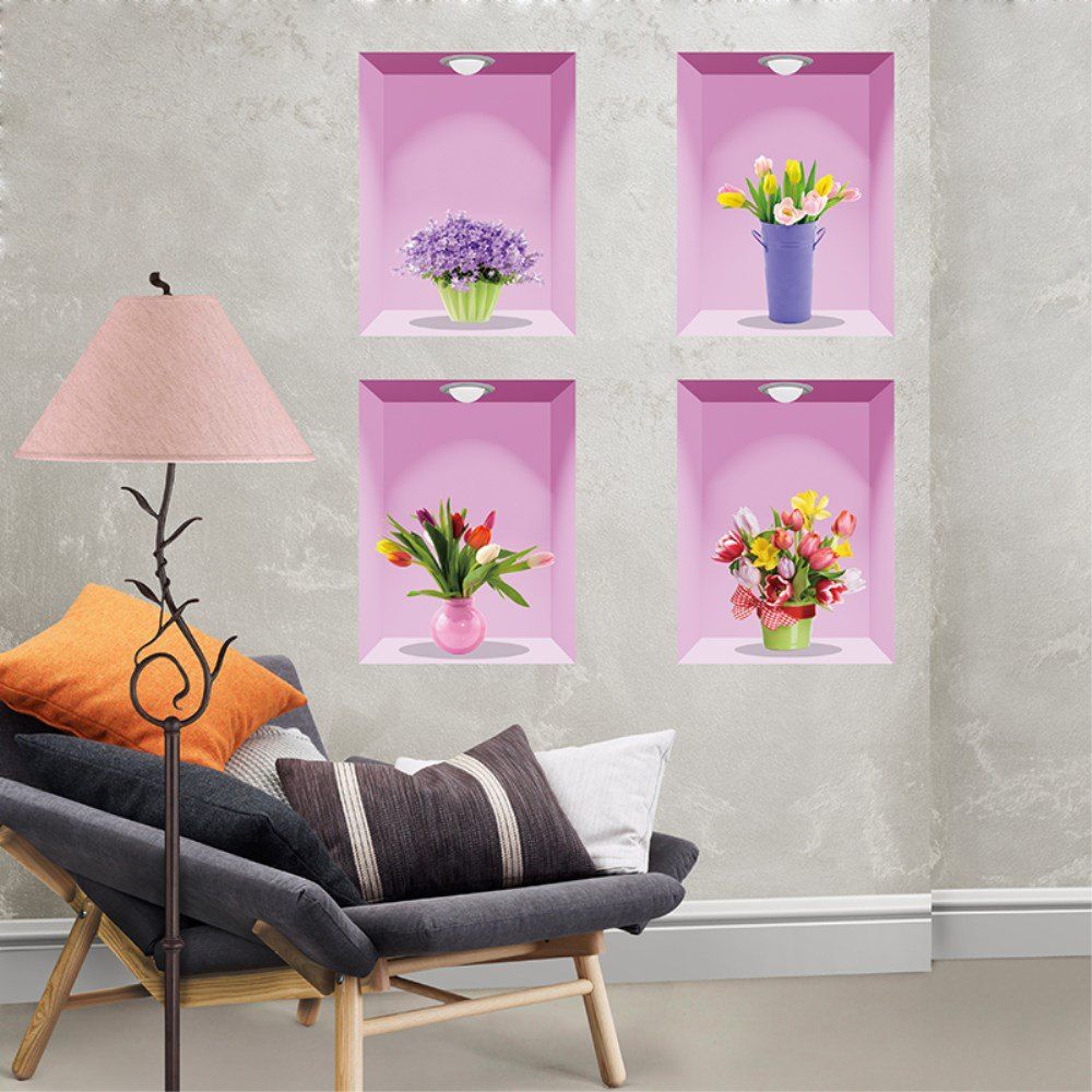 

Solid Living Room Bedroom Vase Wall Sticker, Multi-a