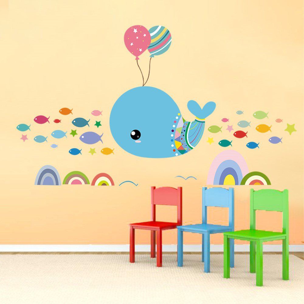 

Dimensional Living Room Bedroom Engraving Handmade Whale Wall Sticker, Multi-a