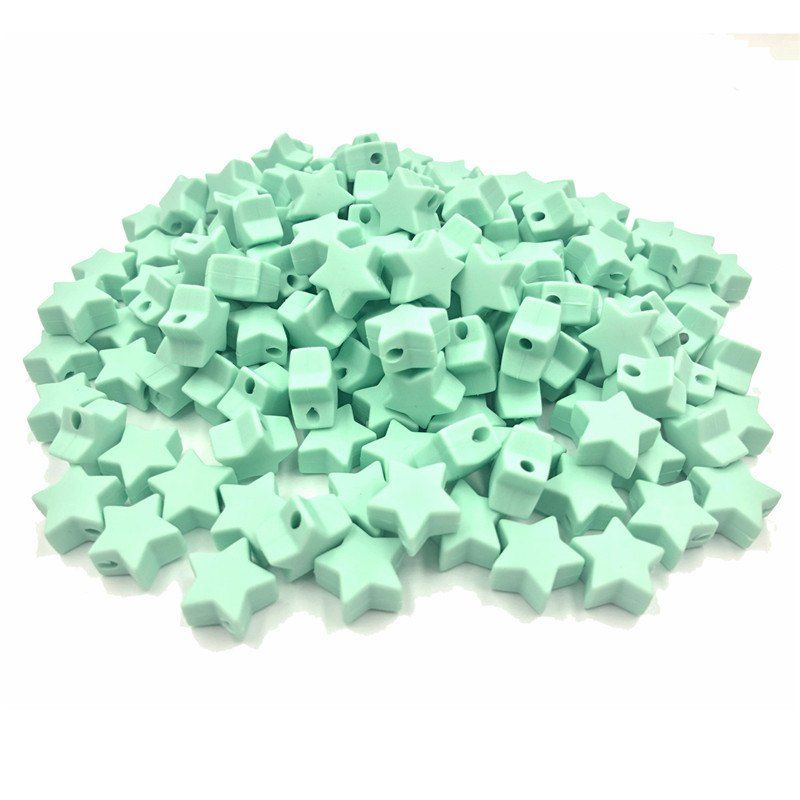 

Baby Multicolor Little Star Shape Silicon Beads Stars 10PCS, Mint green