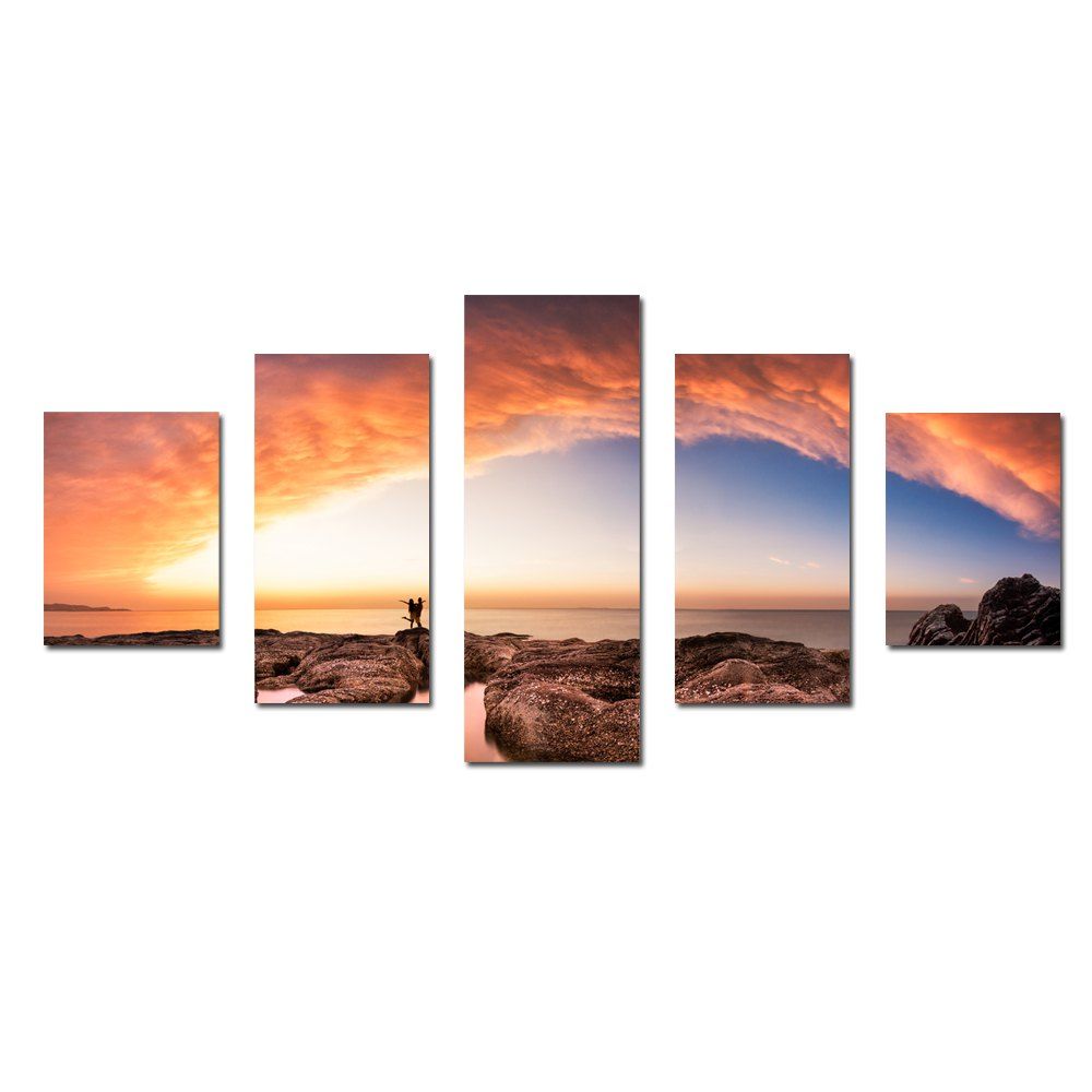 

W335 Seaside Scenery Unframed Wall Canvas Prints for Home Decorations 5PCS, Multi-a