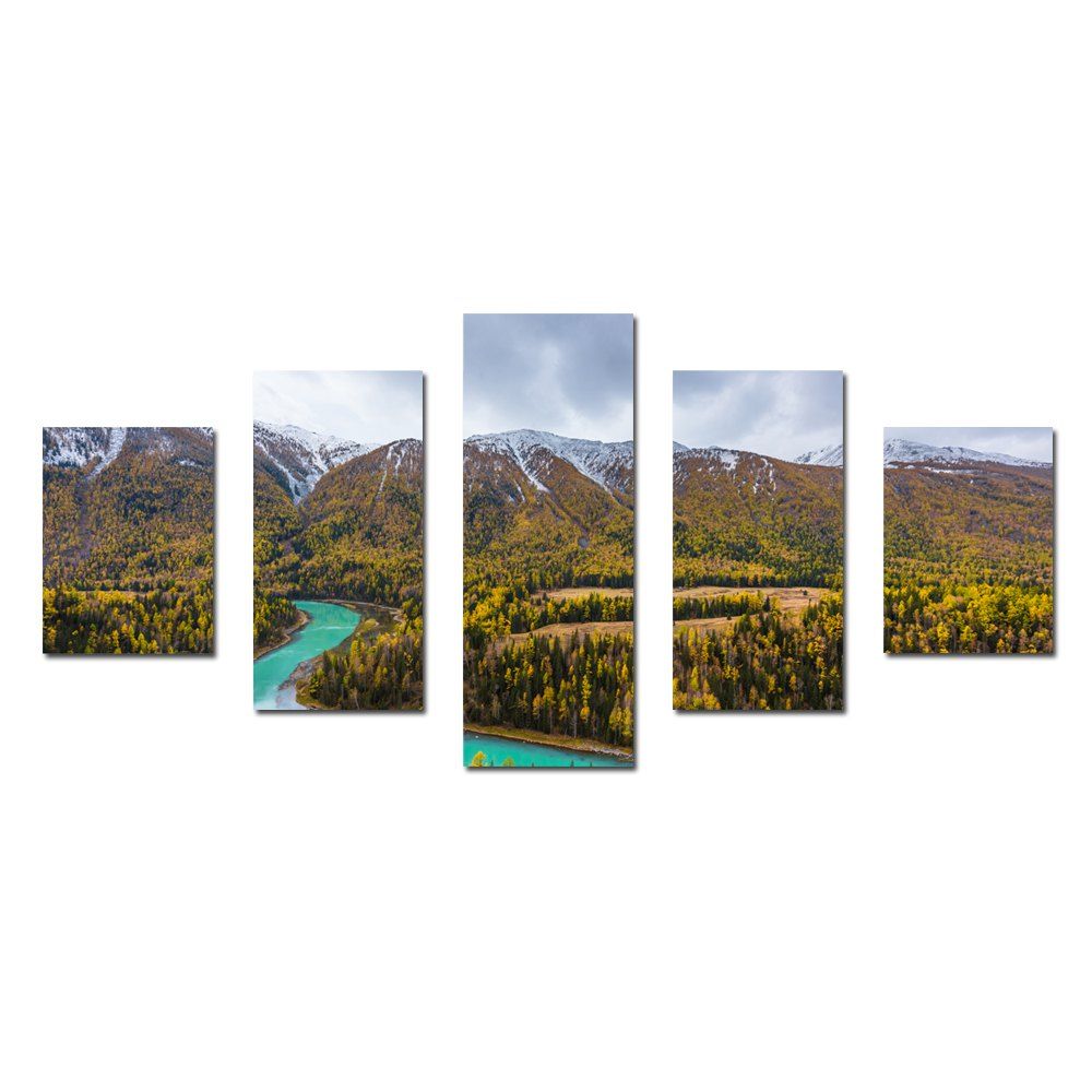 

W336 Mountain and Trees Unframed Wall Canvas Prints for Home Decorations 5PCS, Multi-a