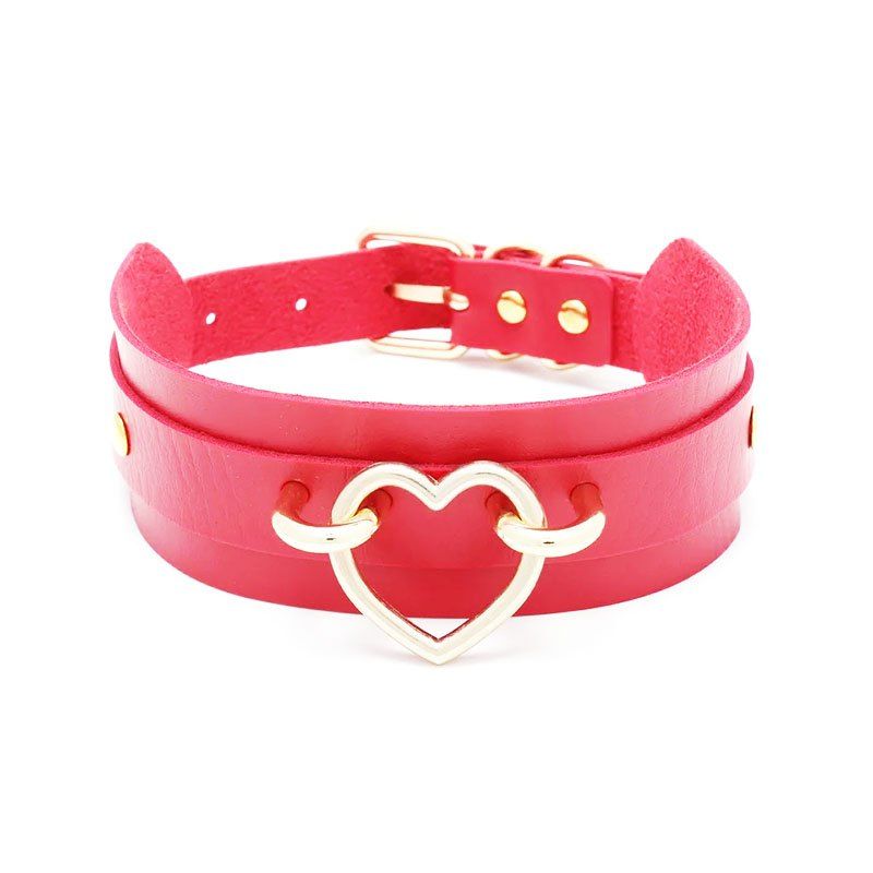 

New Style Wild Personality Super Cool Double Deck PU Leather Bound Collar, Red
