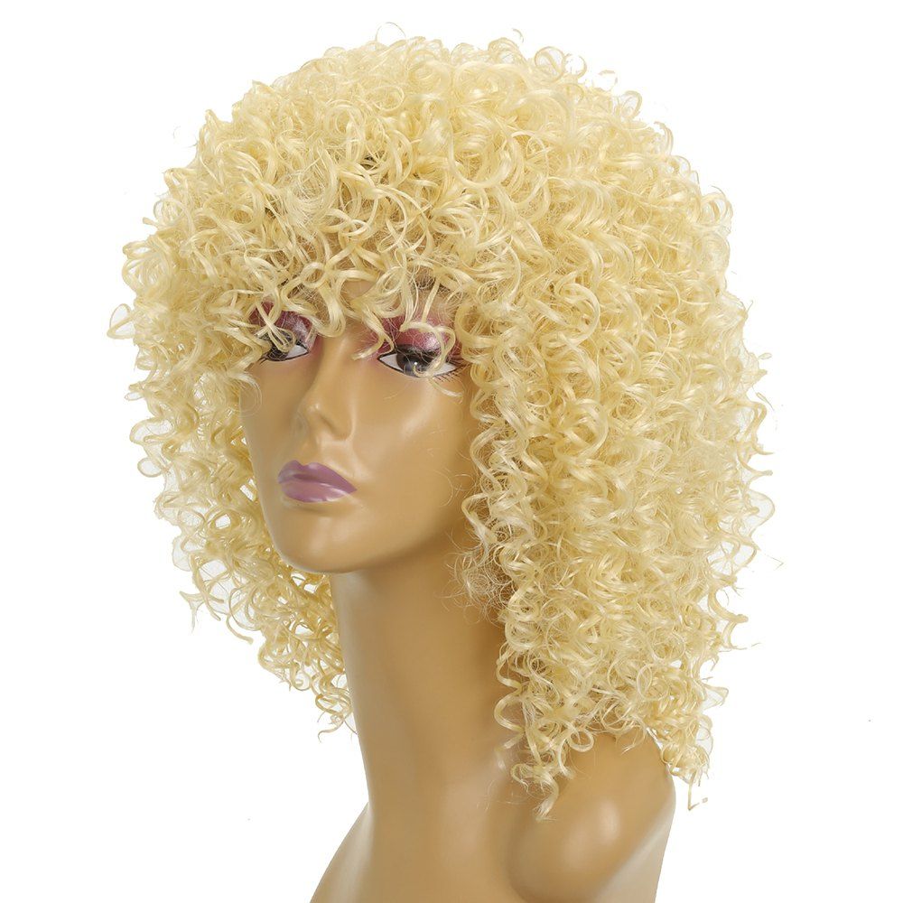 

Women Golden Blonde Afro Curly Style Short Hair Synthetic Wig for Party