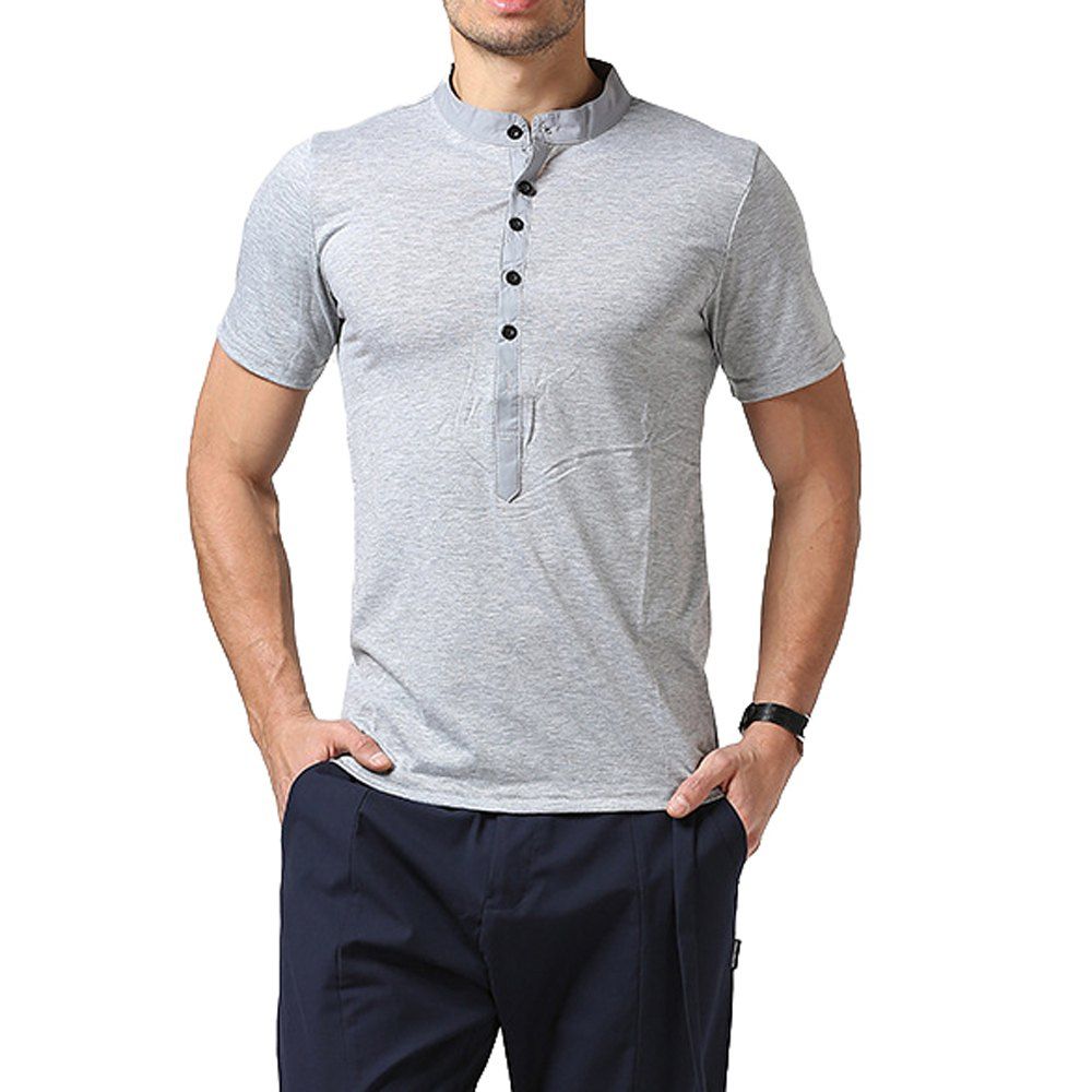 

Men Stand-Up Collar Short Sleeved T-shirt, Light gray
