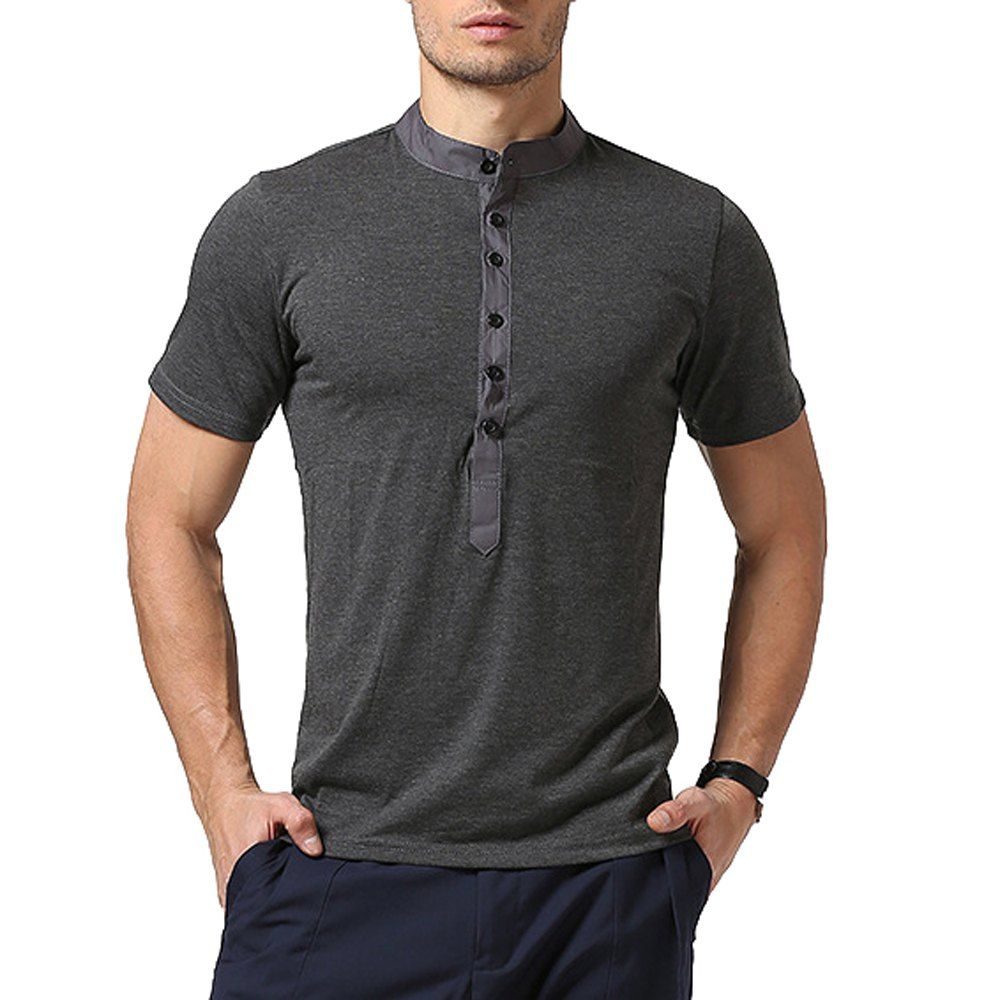 

Men Stand-Up Collar Short Sleeved T-shirt, Dark gray