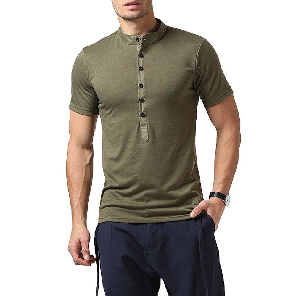 

Men Stand-Up Collar Short Sleeved T-shirt, Army green