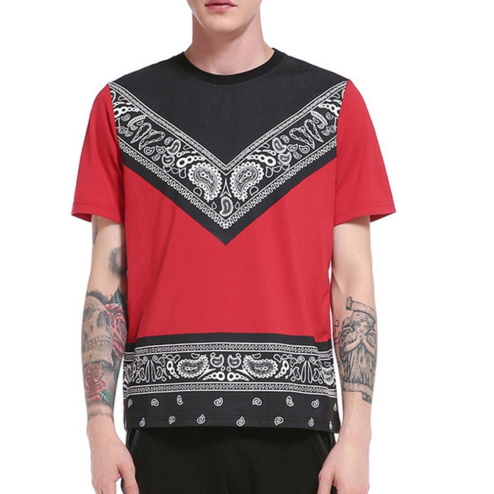 

New Men's Round Neck Fashion Short Sleeve Print T-shirt, Red