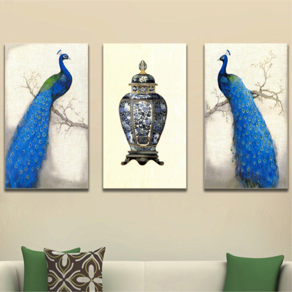 

Auspicious Peacock's Frameless Decorative Oil Painting 3PCS, Multi-a