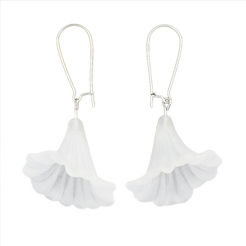 

Plastic Drop Earrings with Bugle Flower Shape, Transparent