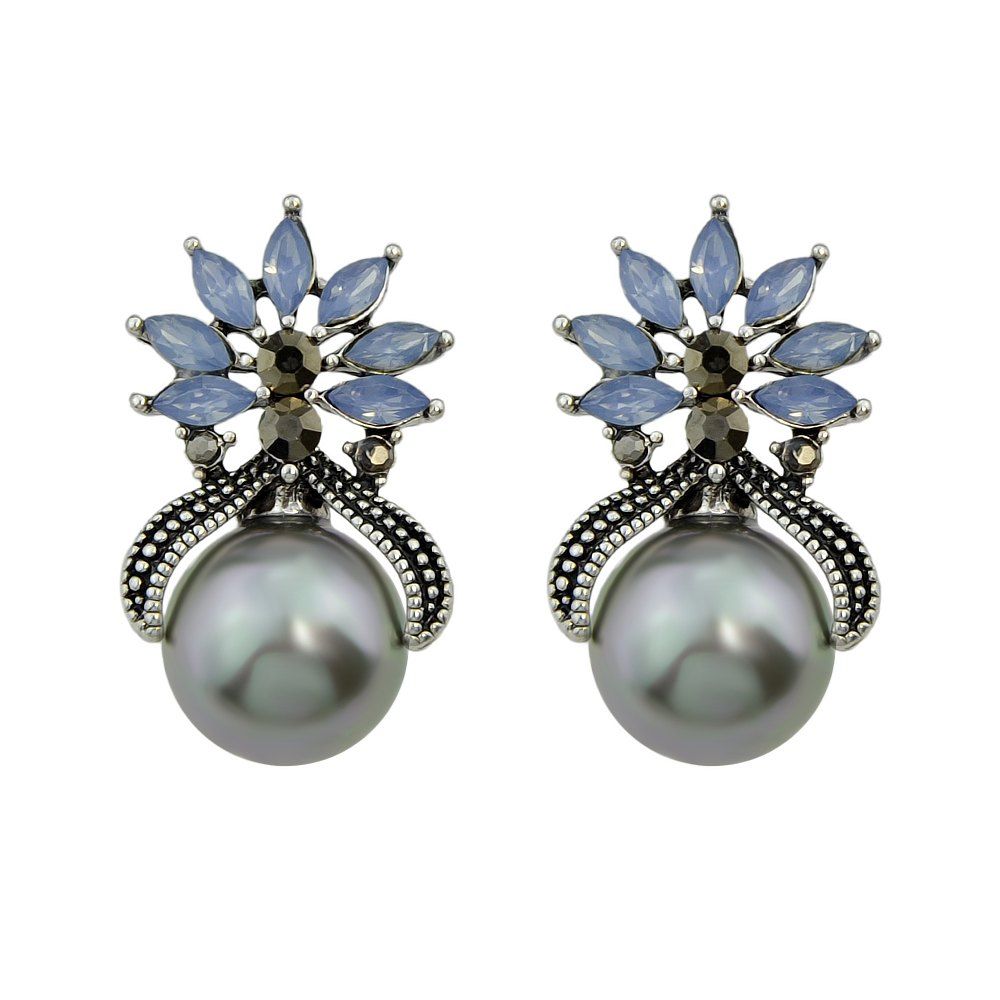 

Gray Champagne Color Simulated Round Wedding Earrings