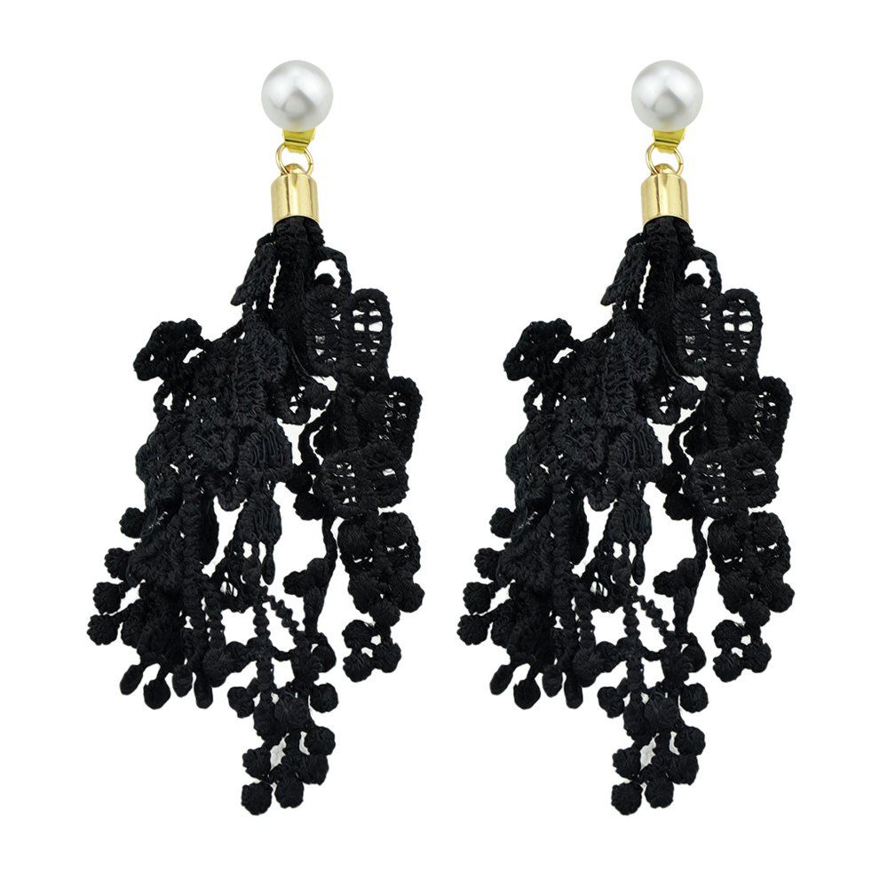 

Black White Hollow-out Flower Pattern Earrings