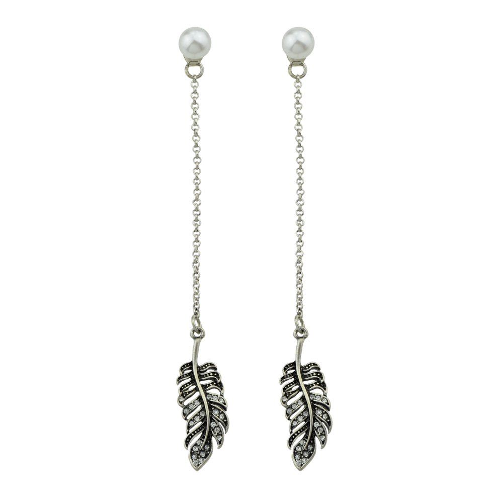 

Silver Color Long Chain Feather Dangle Earrings
