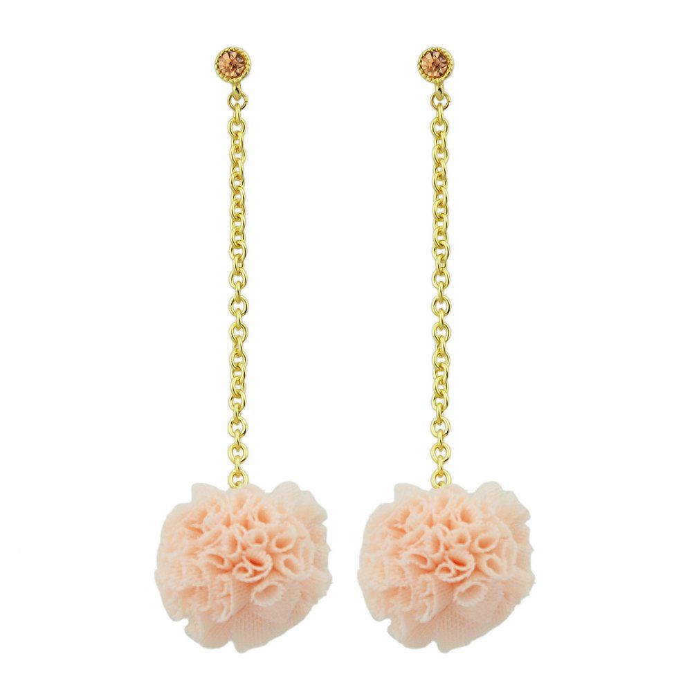 

Long Gold-color Chain Pink Flower Drop Earrings, Misty rose