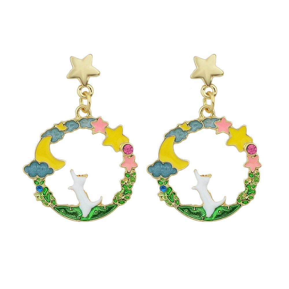 

Colorful Enamel Geometric Star Cat Drop Earrings, Multi-b