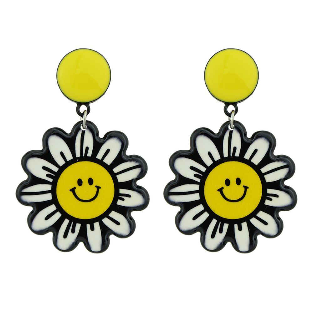 

Big Flower Smile Punk Rock Drop Earrings, Yellow