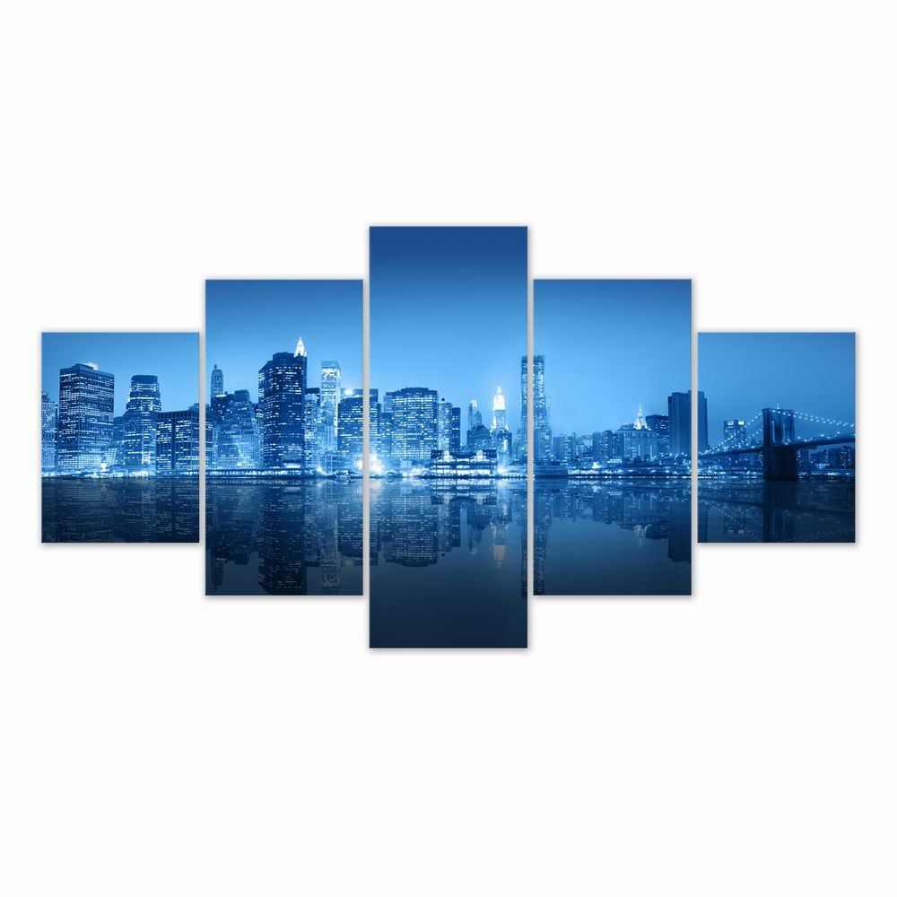 

W315 Urban Night Scene Unframed Wall Canvas Prints for Home Decorations 5PCS, Multi-a