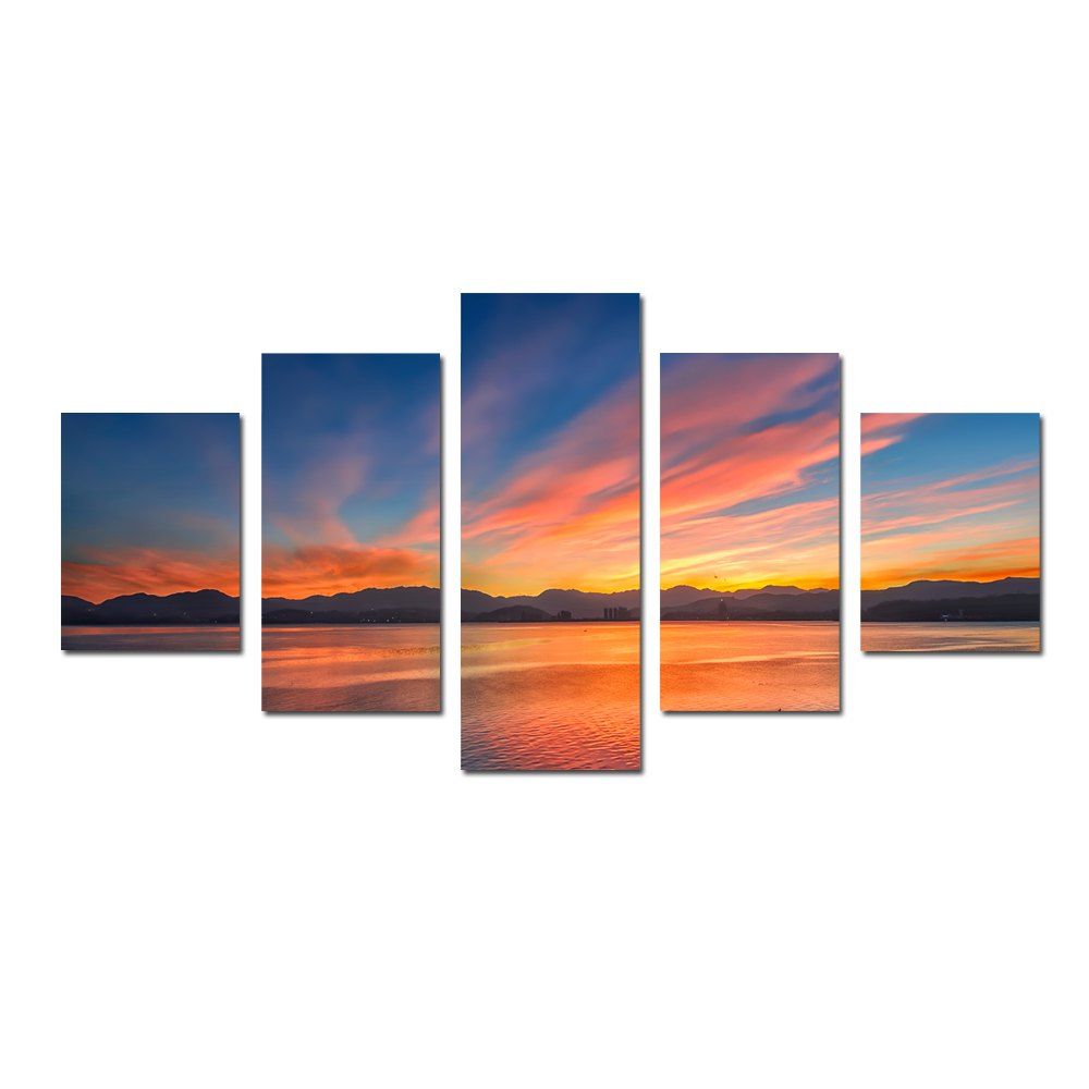 

W331 Lake and Mountain Unframed Wall Canvas Prints for Home Decorations 5PCS, Multi-a