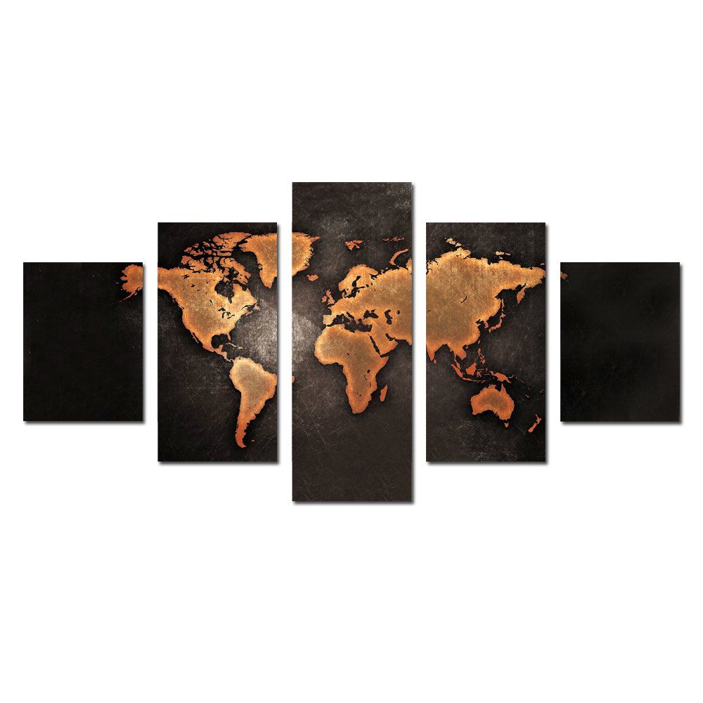 

W340 World Map Unframed Wall Canvas Prints for Home Decorations 5PCS, Multi-a