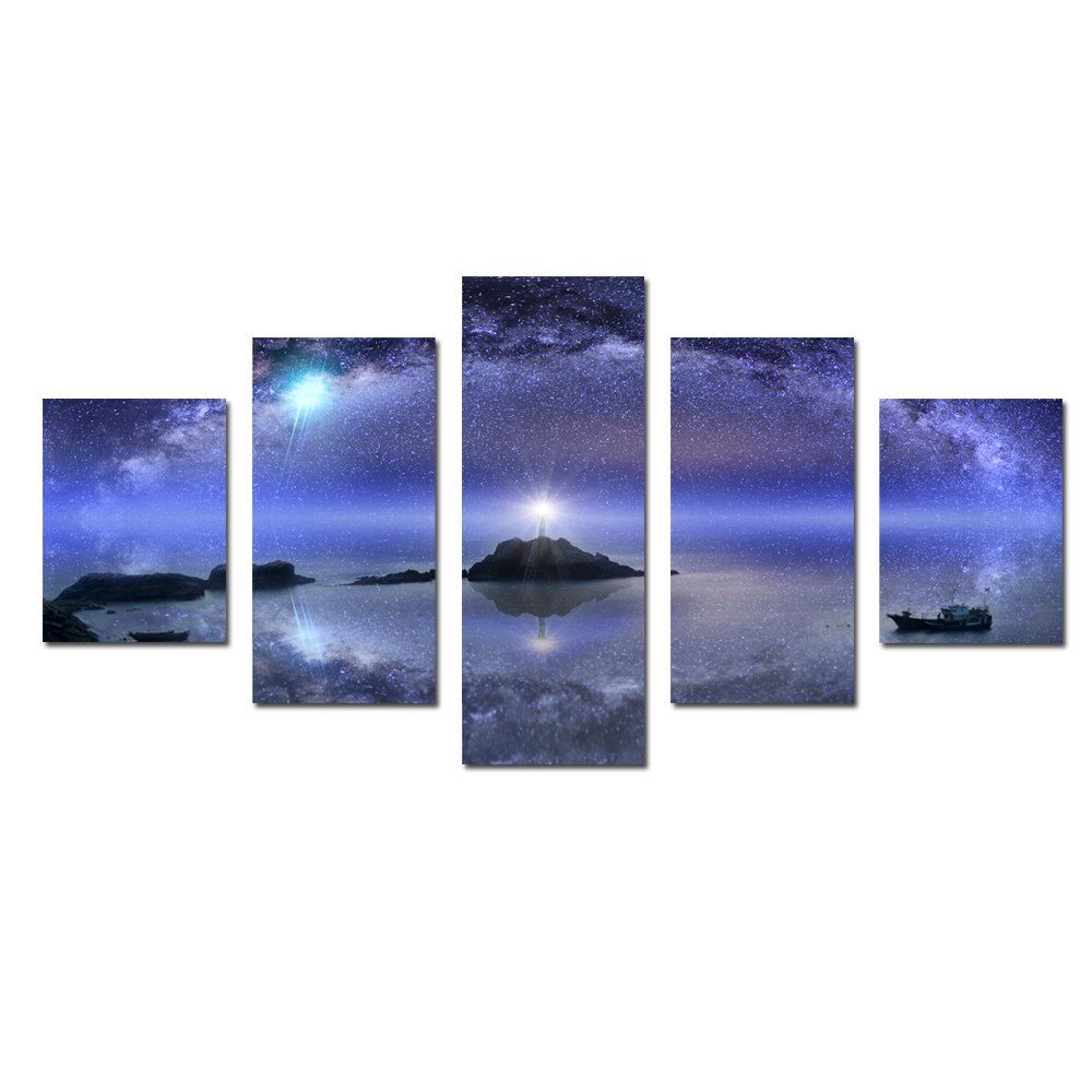 

W342 Starry Sky Scenery Unframed Wall Canvas Prints for Home Decorations 5PCS, Multi-a