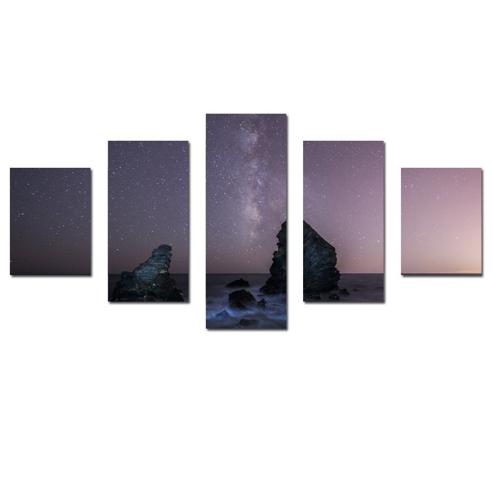 

W345 Peaks Under The Stars Unframed Wall Canvas Prints for Home Decorations 5PCS, Multi-a