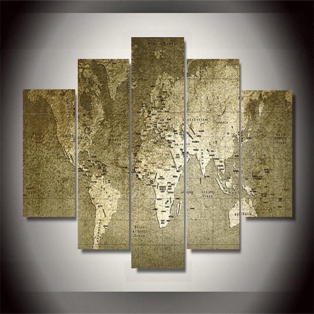 

Old World Map Frameless Printed Canvas Art Print 5PCS, Multi-a