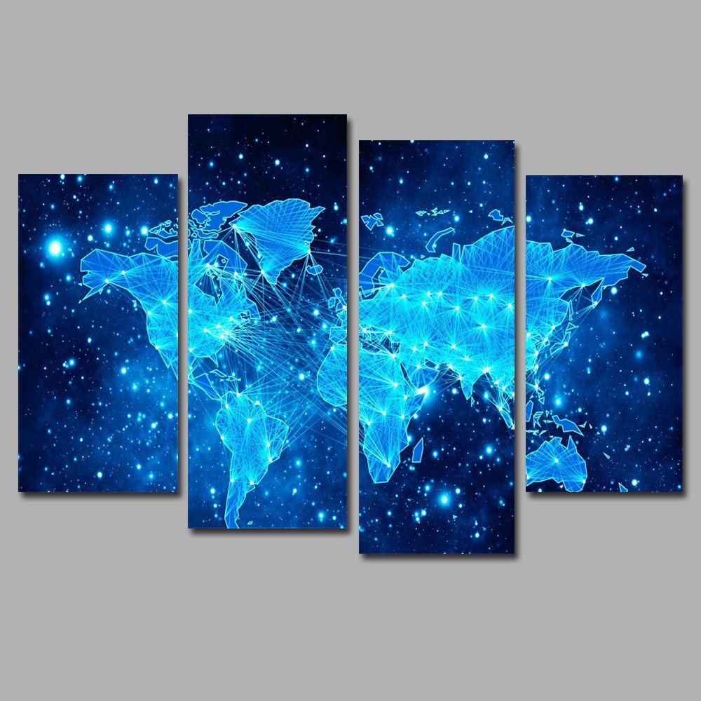 

Blue Star Map Frameless Printed Canvas Wall Art Print 4PCS, Multi-a