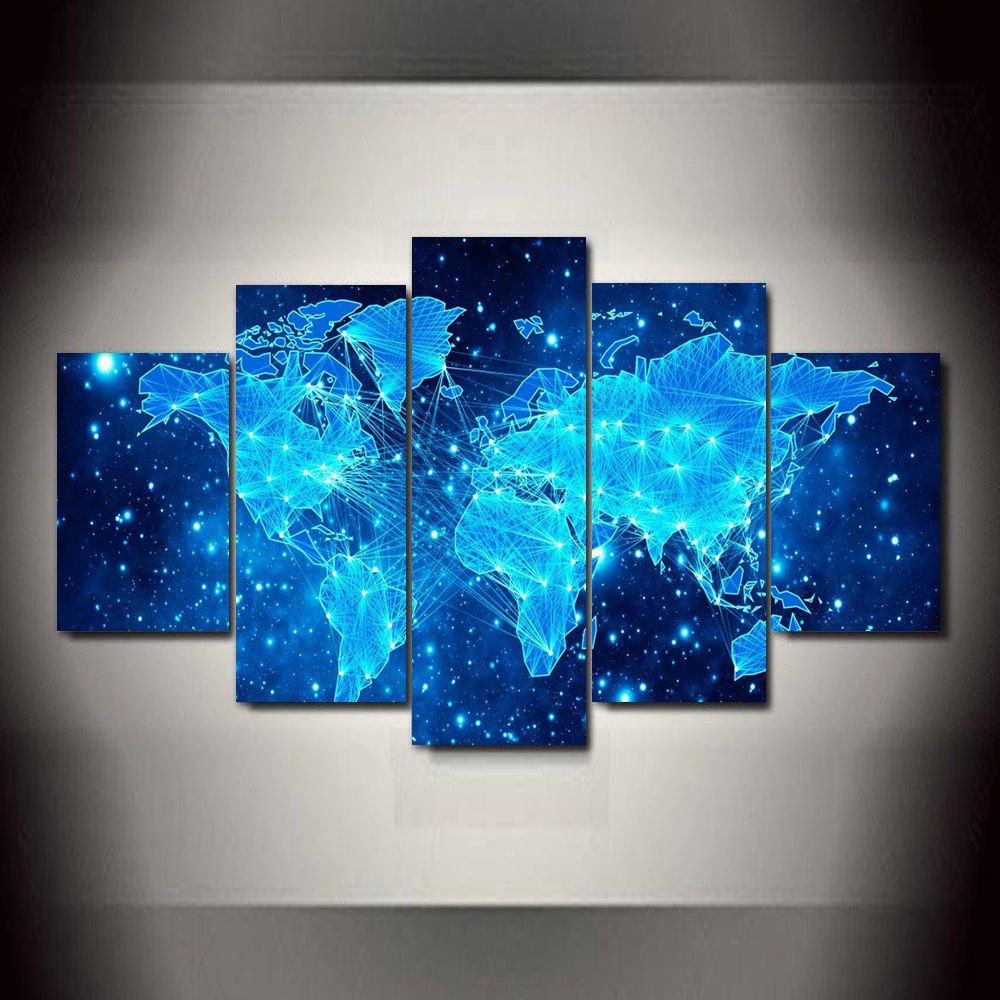 

Blue Star Map Frameless Printed Canvas Art Print 5PCS, Multi-a