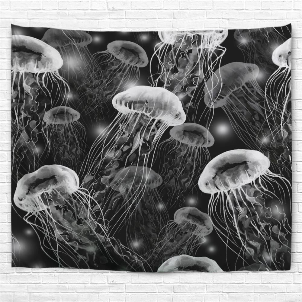 

Black and White Jellyfish 3D Printing Home Wall Hanging Tapestry for Decoration, Multi-a