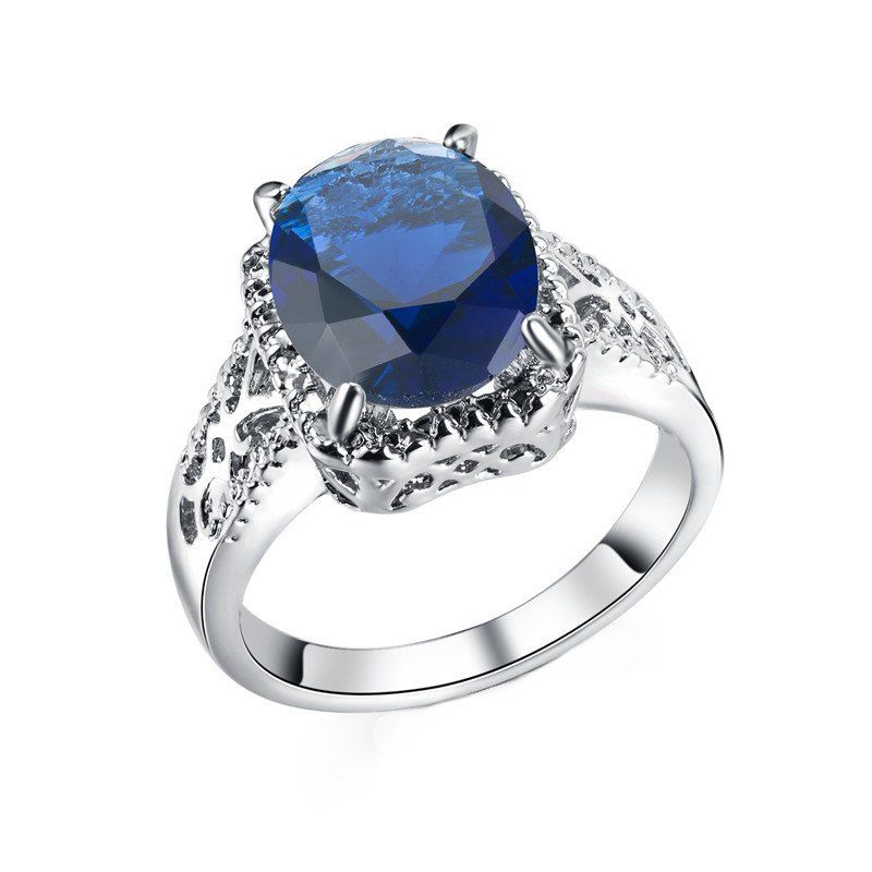 

Vintage Hollow Pattern Large Ring, Sapphire blue