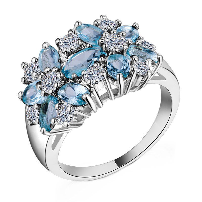 

Artificial Diamond Crystal Flower Ring, Light sky blue