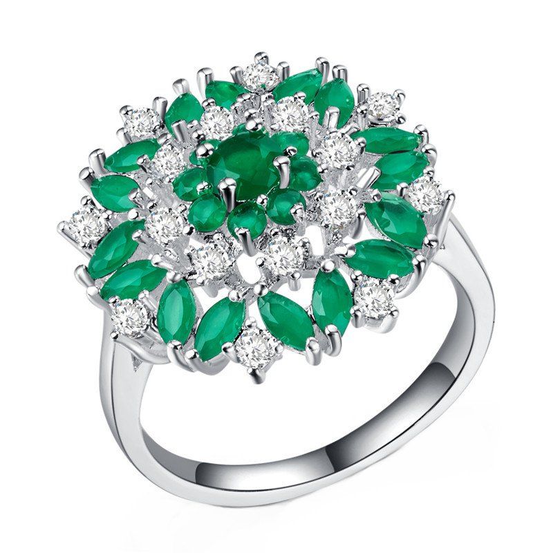 

Artificial Diamond Flower Hollow Ring, Green apple